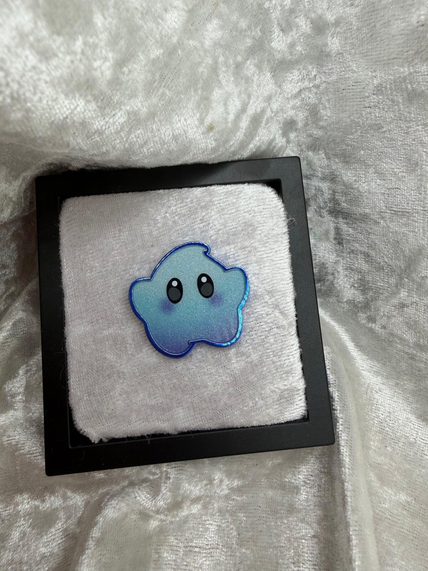 Fan made by PenguChan Studios 1.1 inch hard enamel Star Companion Blue pin with diamond glitter transparent gradient print epoxy dome single post