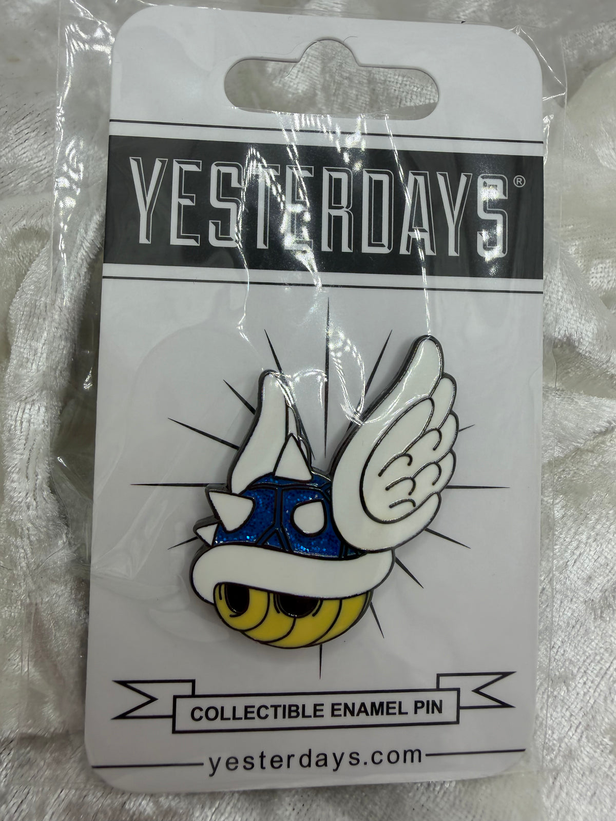 Fan made by Yesterdays Pins 1.25 inch hard enamel silver plated lapel pin Flying Blue Turtle Shell single post black rubber backer