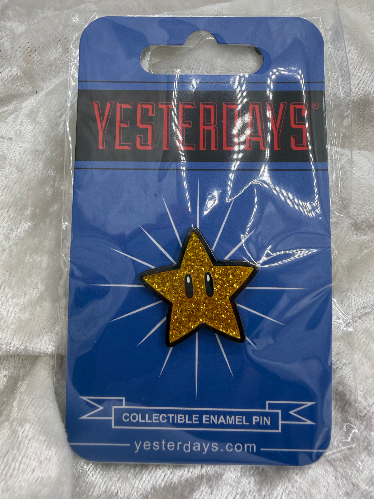 Fan made by Yesterdays Pins 1.25 inch soft enamel lapel pin Super Star dual post black rubber backers