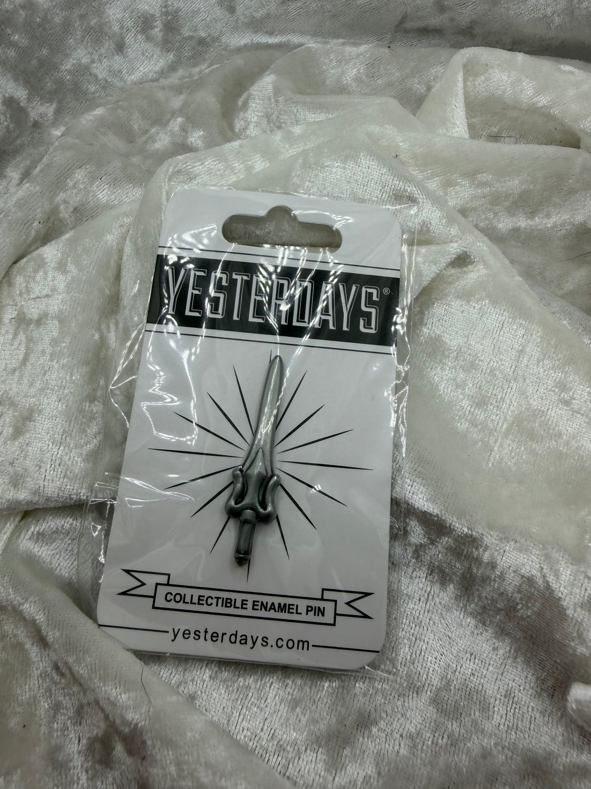 Fan made by Yesterdays Pins 1.50 inch die struck antique silver plated lapel pin Power Sword from Halo black rubber backer