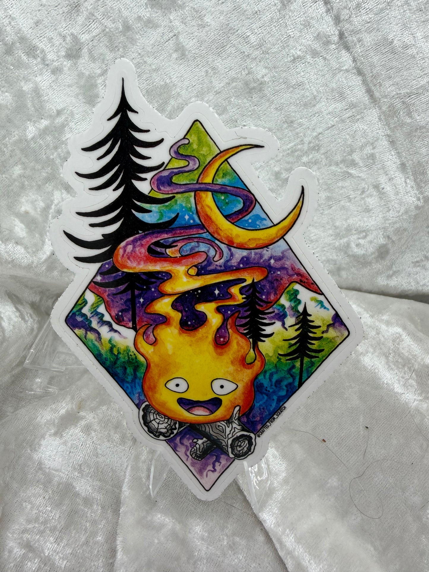 Campfire Calcifer 4" Watercolor Vinyl Sticker | Howl's Castle Fan Art