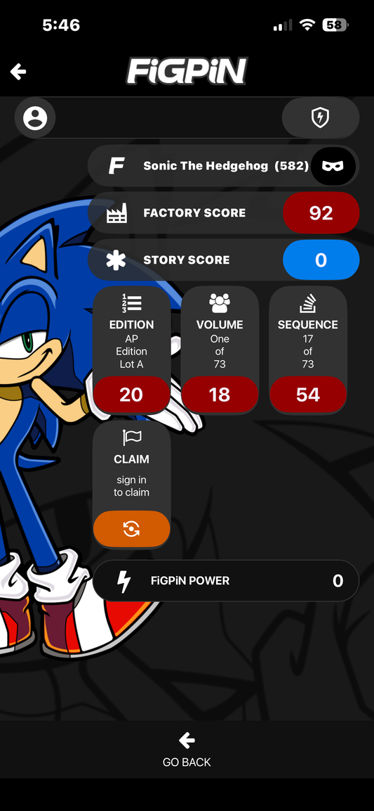 FiGPiN Artist Proof Sonic AP #582 Sonic The Hedgehog