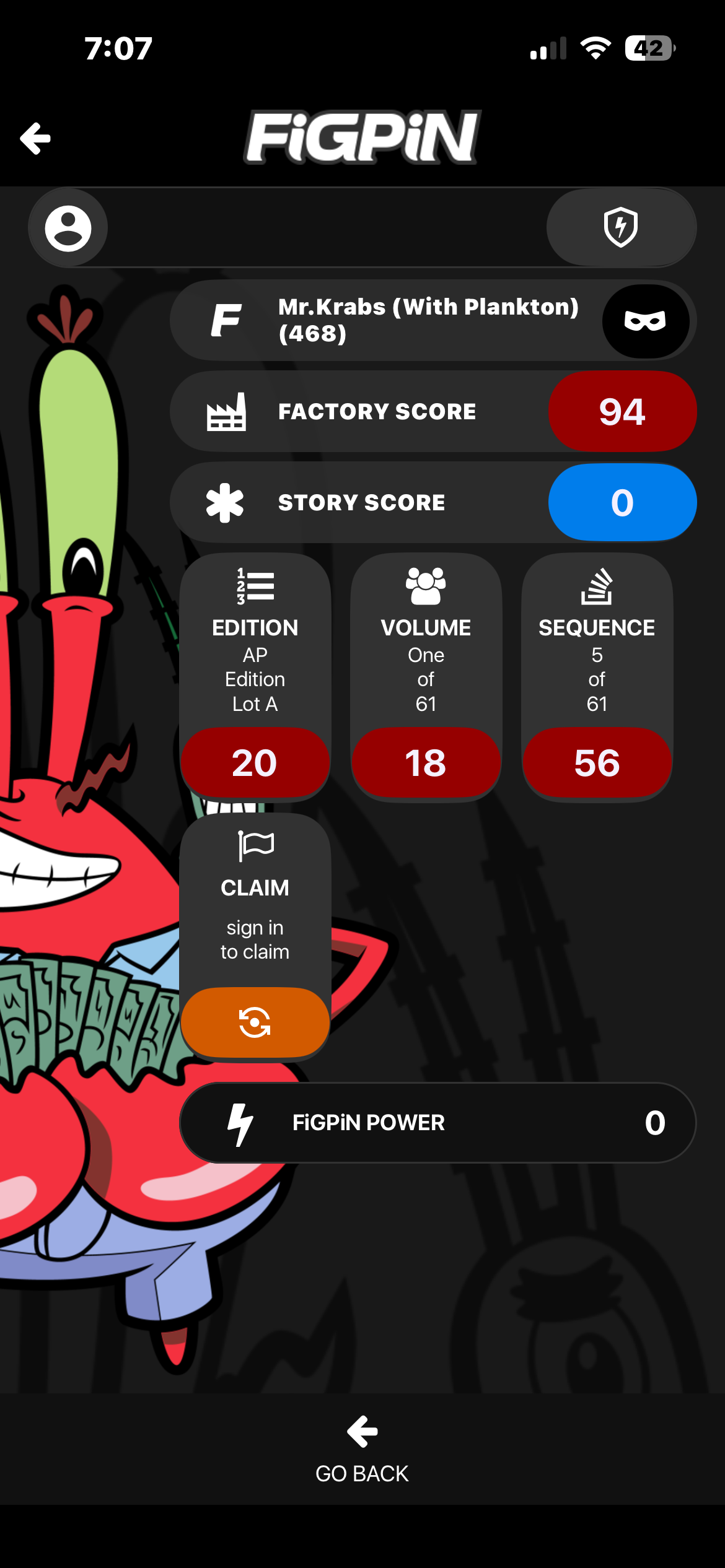 FiGPiN AP Mr. Krabs With Plankton #468 SpongeBob Artist Proof