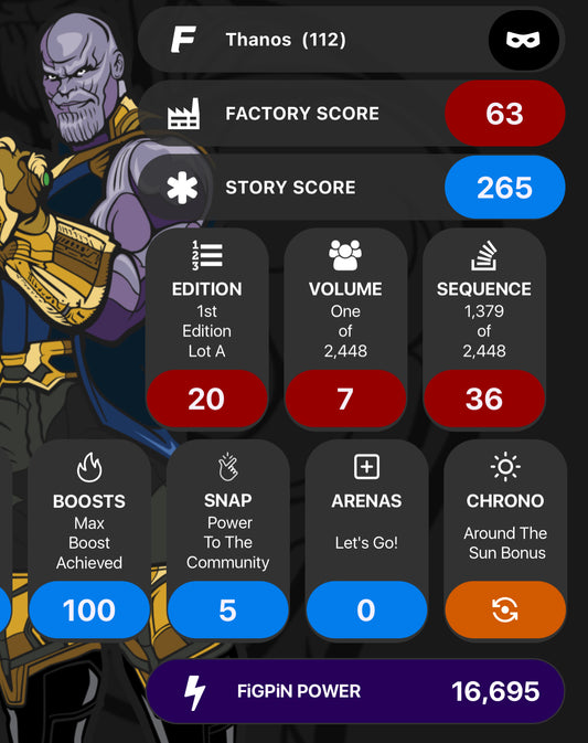 Avengers FiGPiN Thanos #112 Unlocked Max Boosted Snapped