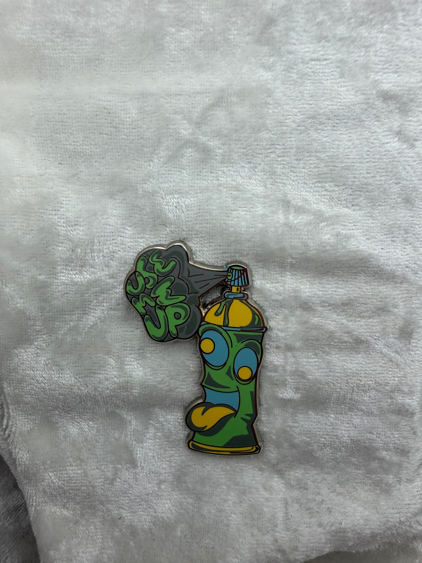 "Use Me Up" Spray Paint Pin (Green/Blue Variant) — Fan Made by Bendiesticks