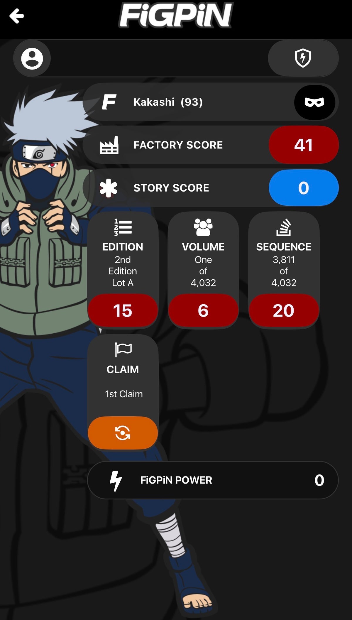 FiGPiN Naruto Kakashi Hatake #93 Collectible Pin (Hard Case)