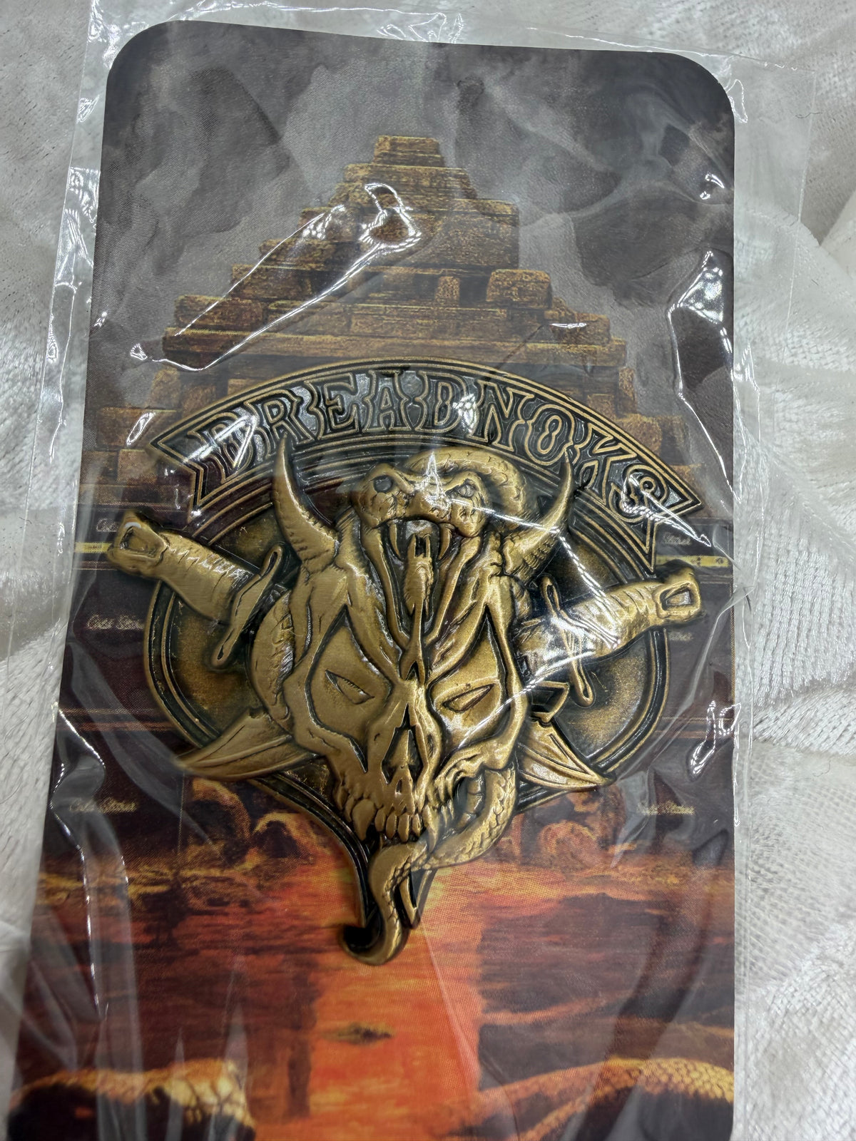 SDCC 2025 exclusive 1.75 inch die struck antique gold plated lapel pin GI Joe Cobra Dreadnoks Crest black rubber backers