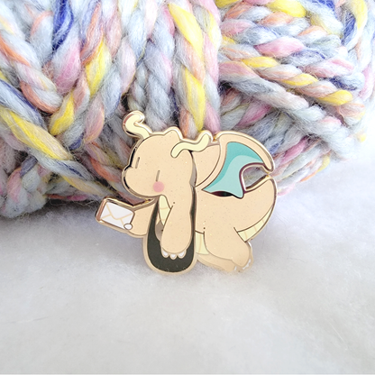 Delivery Dragonite Enamel Pin | Gold Metal, Glitter & UV Print | Xhilyn - Fan Made