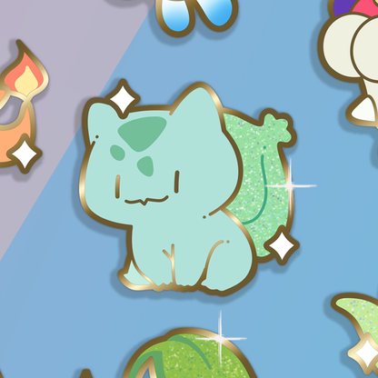 Bulbasaur Enamel Pin - Mini Mon Series | Gold Metal & Rainbow Glitter By Xhilyn | Fan Made