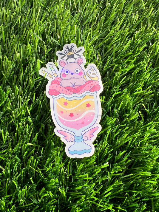 Rainbow Holo Studio Snacks Mouse & Bird Vinyl Sticker - 2.5" Cozy Decal