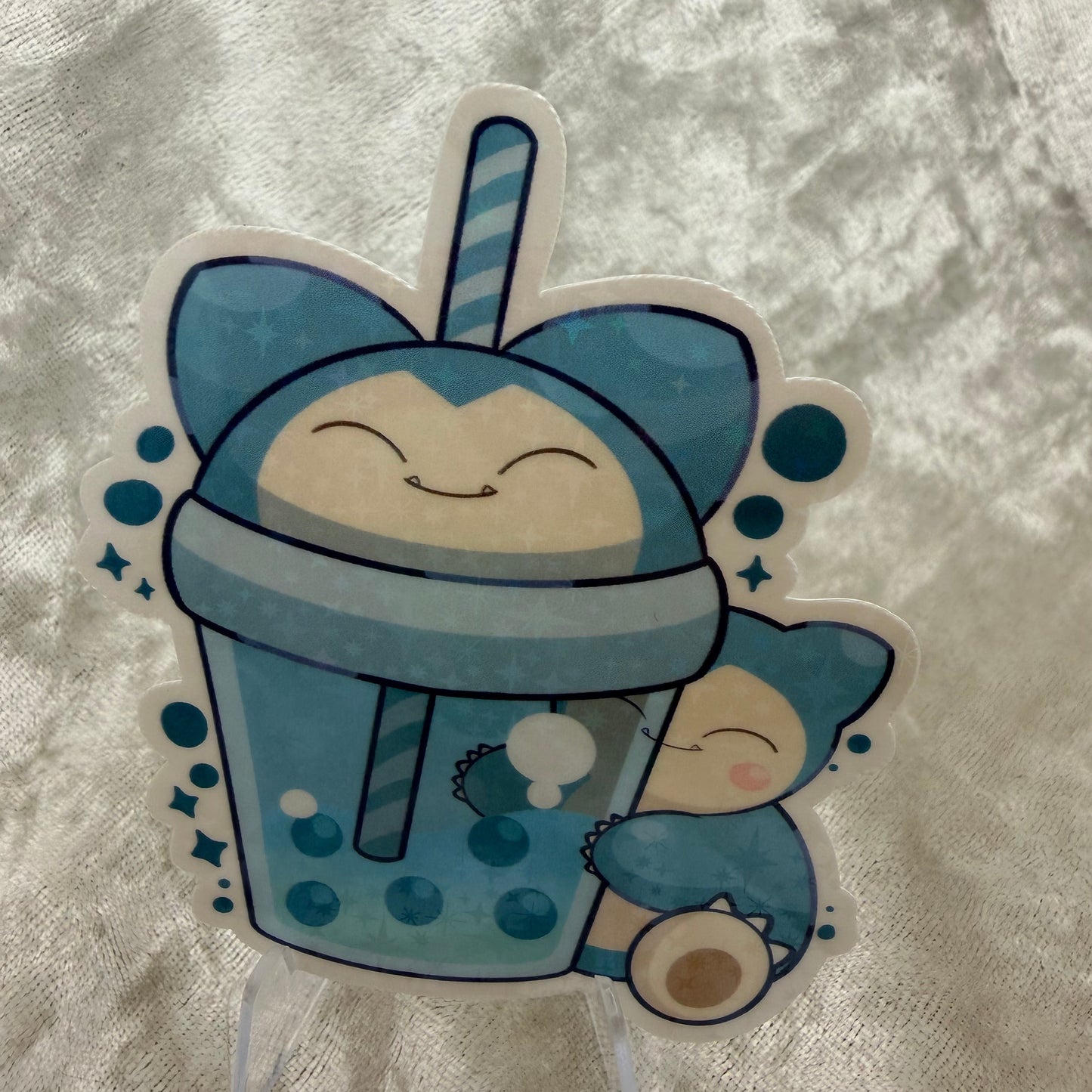 Blue boba buddies star holographic vinyl sticker