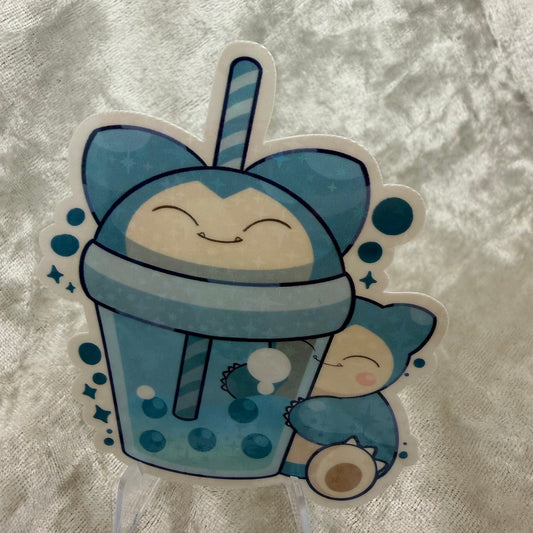 Blue boba buddies star holographic vinyl sticker