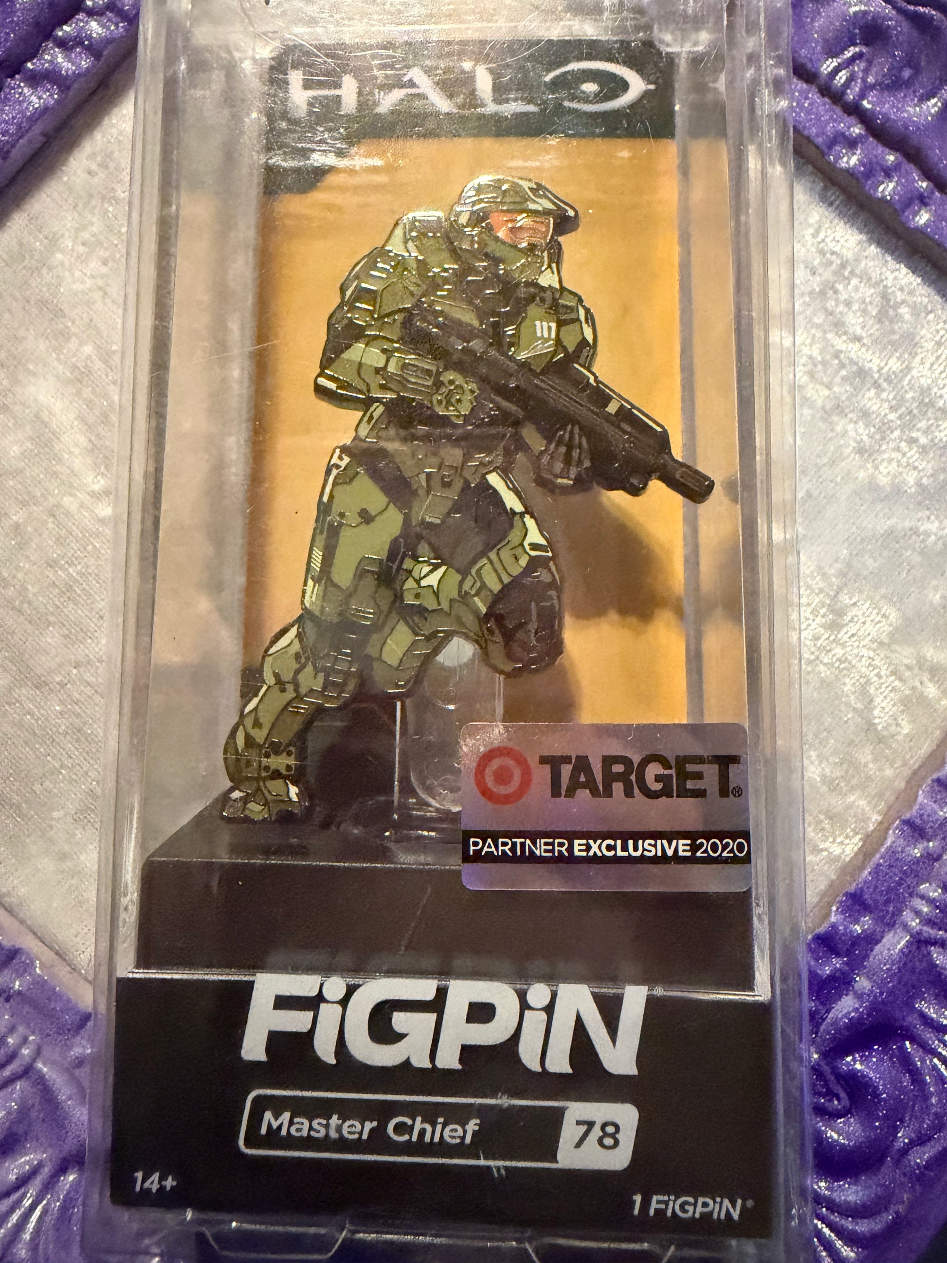 Brand new sealed Halo Master Chief FiGPiN 78 Target exclusive enamel pin in original packaging.