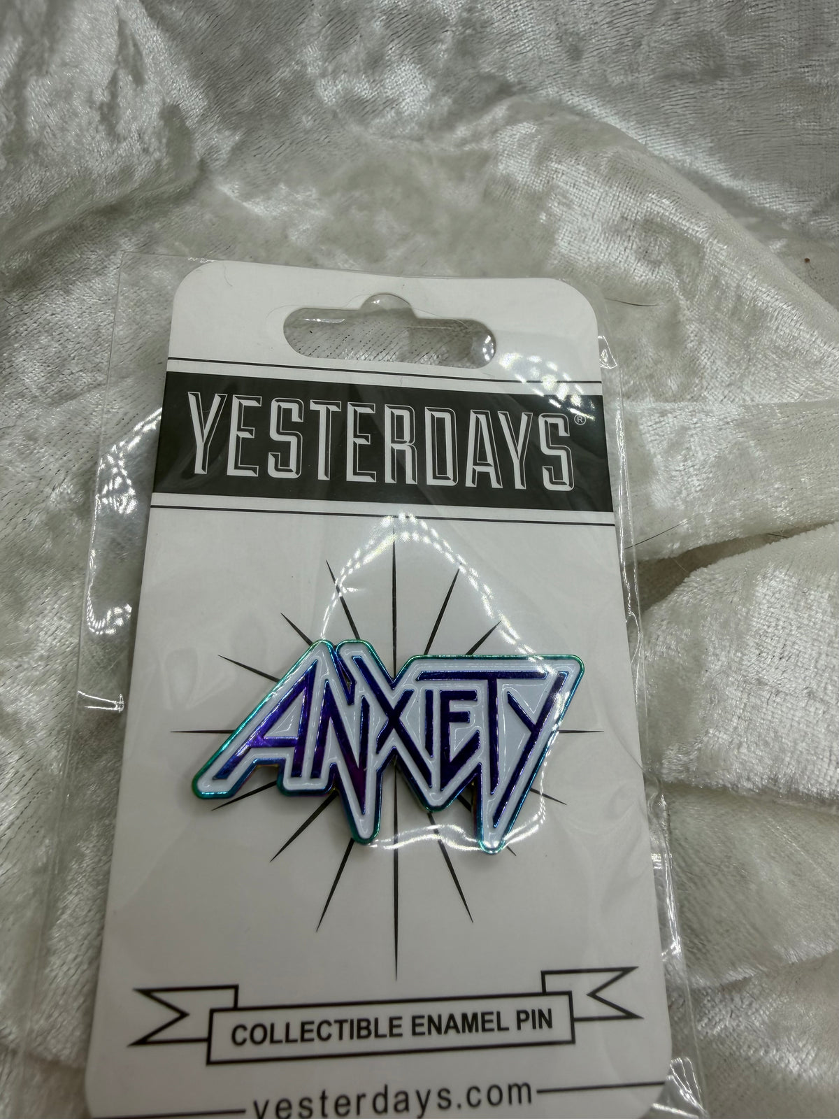 By Yesterdays Pins 1.5 inch die struck anodized lapel pin Anxiety design dual post black rubber backers