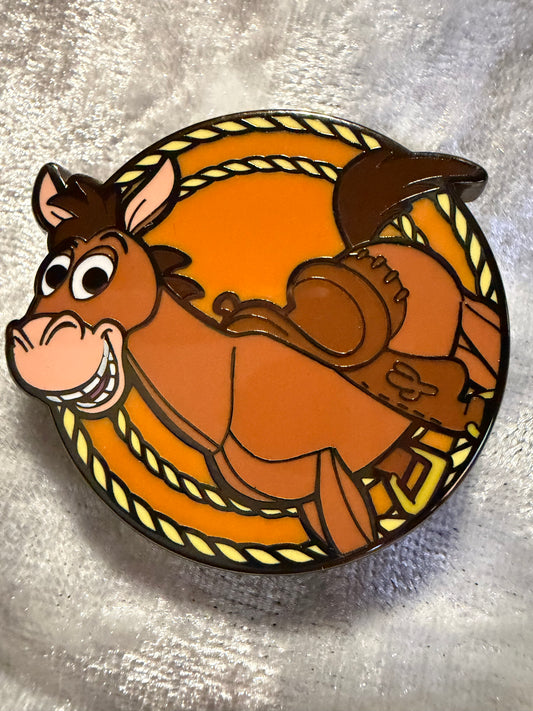 Close-up of Bullseye FiGPiN Mini #Y1060 from Toy Story, officially licensed enamel pin