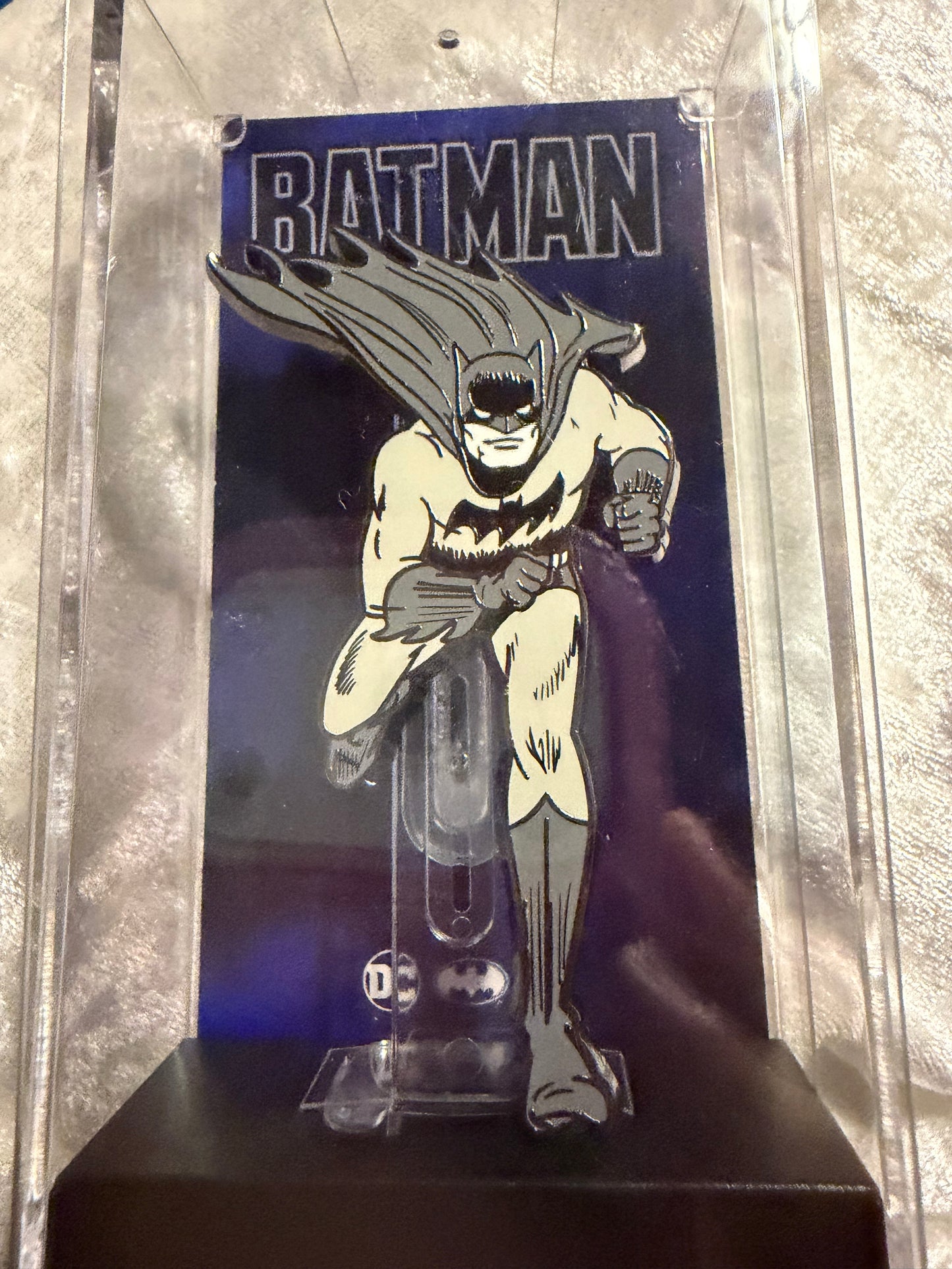 Close-up of DC Comics Golden Age Batman FiGPiN #787, officially licensed enamel pin from Batman Deluxe Box Set