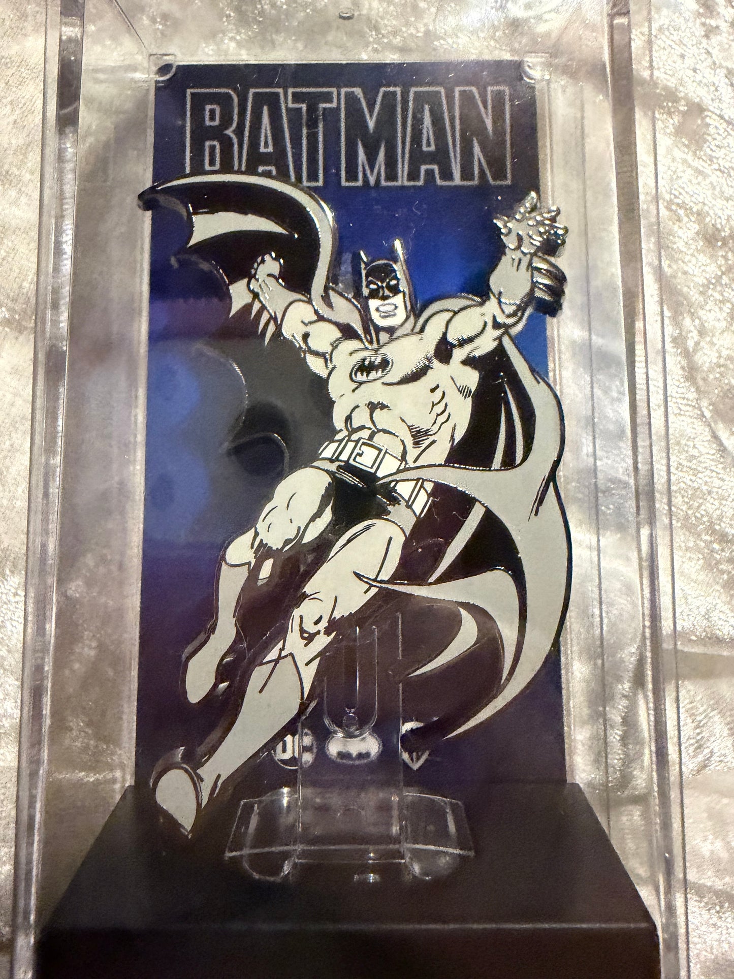 Close-up of DC Comics Silver Age Batman FiGPiN #788, officially licensed enamel pin from Batman Deluxe Box Set