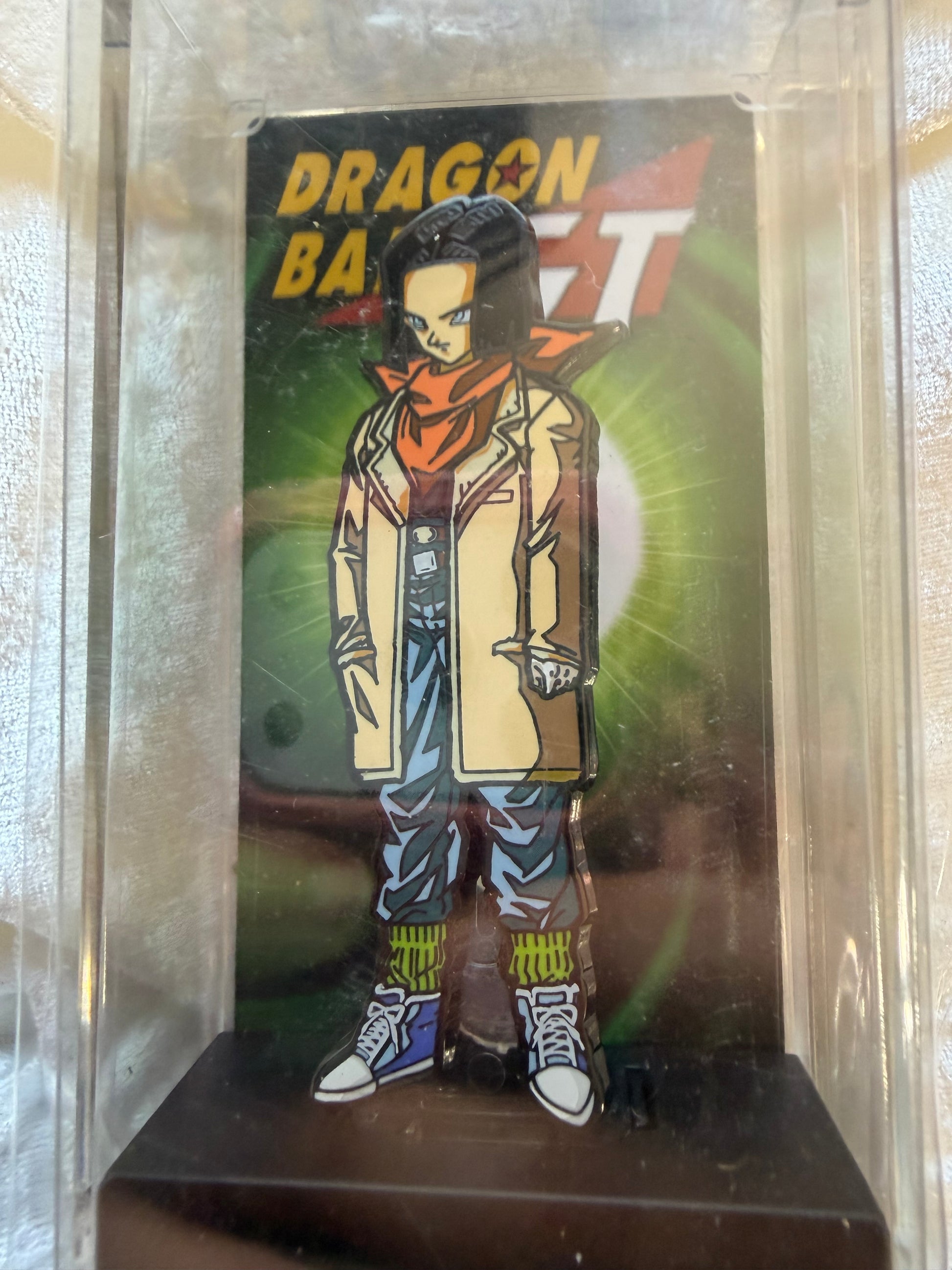 Close-up of Dragon Ball GT Android 17 FiGPiN #663, officially licensed Exclusive Limited Edition enamel pin
