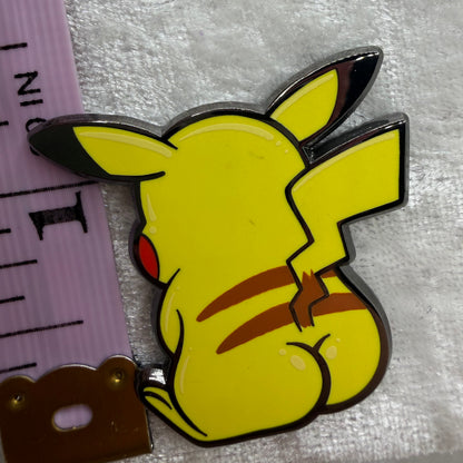 Close-up of Electric Rat Butt Pin by Brian Cook, hilarious 1.25 inch cartoon parody lapel pin