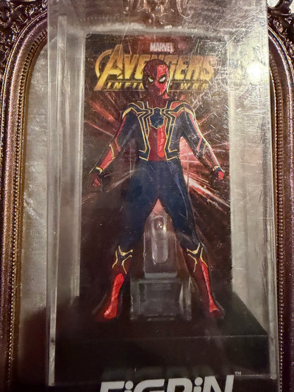 Close-up of Marvel Avengers Infinity War Iron Spider FiGPiN #111, officially licensed enamel pin (pin in fine condition)