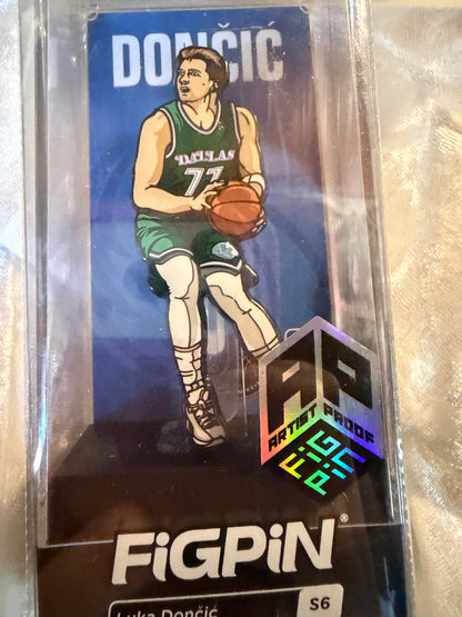 Close-up of NBA Luka Dončić Dallas Mavericks FiGPiN #S5 Artist Proof, officially licensed extremely rare enamel pin