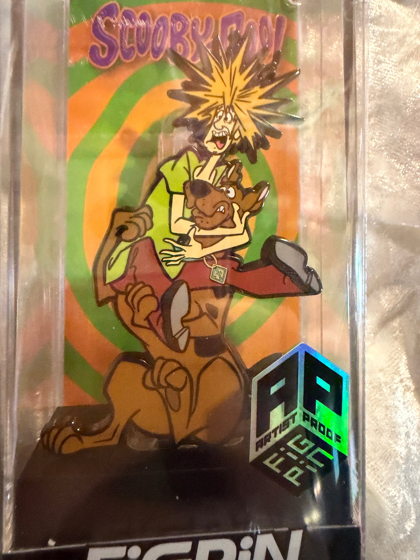 Close-up of Scooby-Doo! Shaggy & Scooby-Doo FiGPiN #1568 Artist Proof, officially licensed extremely rare enamel pin