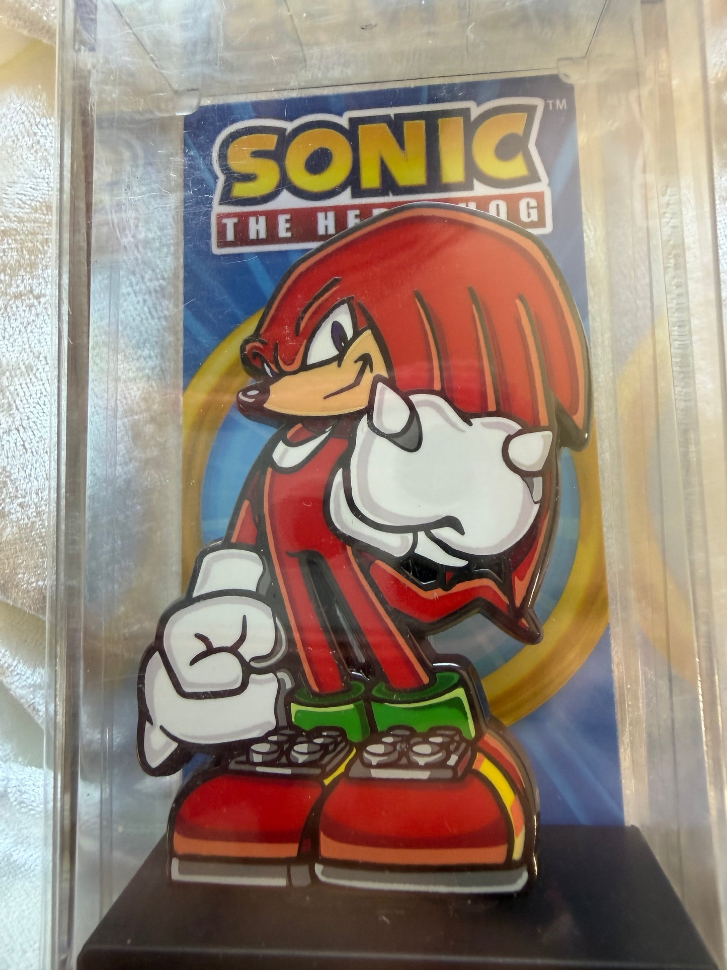 Close-up of Sonic The Hedgehog Knuckles FiGPiN #584, officially licensed Limited Edition enamel pin