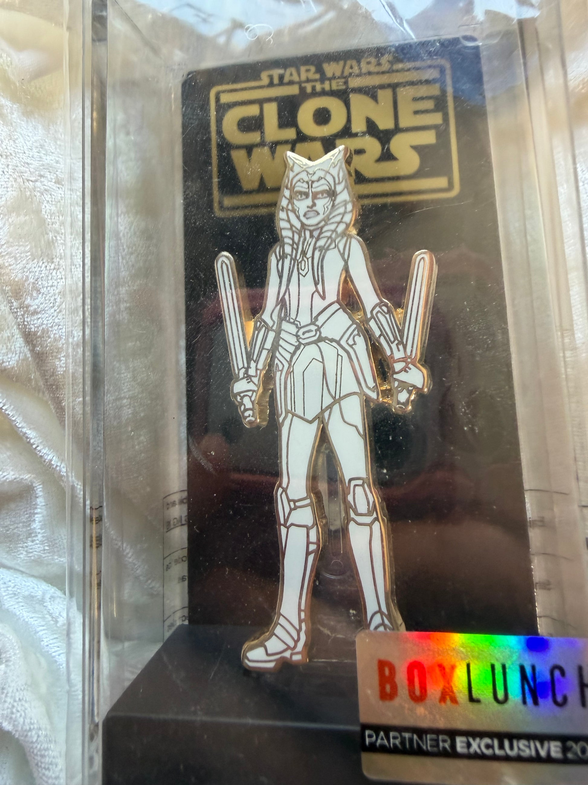 Close-up of Star Wars Clone Wars Ahsoka Tano FiGPiN #521, officially licensed BoxLunch 2020 Exclusive enamel pin