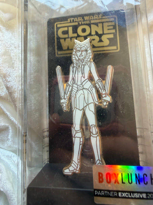 Close-up of Star Wars Clone Wars Ahsoka Tano FiGPiN #521, officially licensed BoxLunch 2020 Exclusive enamel pin