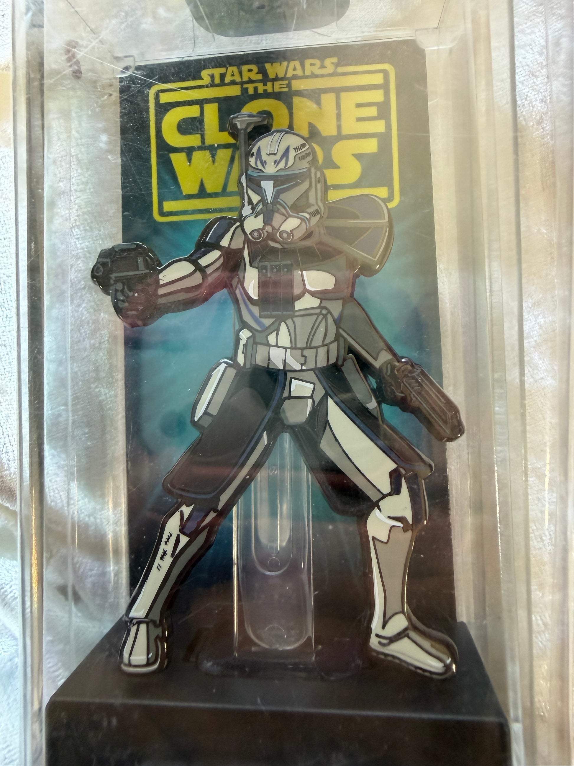 Close-up of Star Wars Clone Wars Captain Rex FiGPiN #572, officially licensed Best Buy Exclusive enamel pin