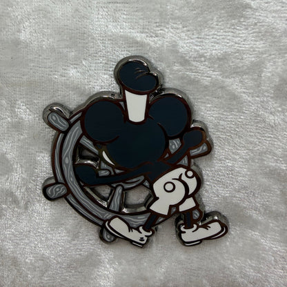 Close-up of Steambutt Willie Pin by Brian Cook, hilarious 1.25 inch classic animation parody lapel pin