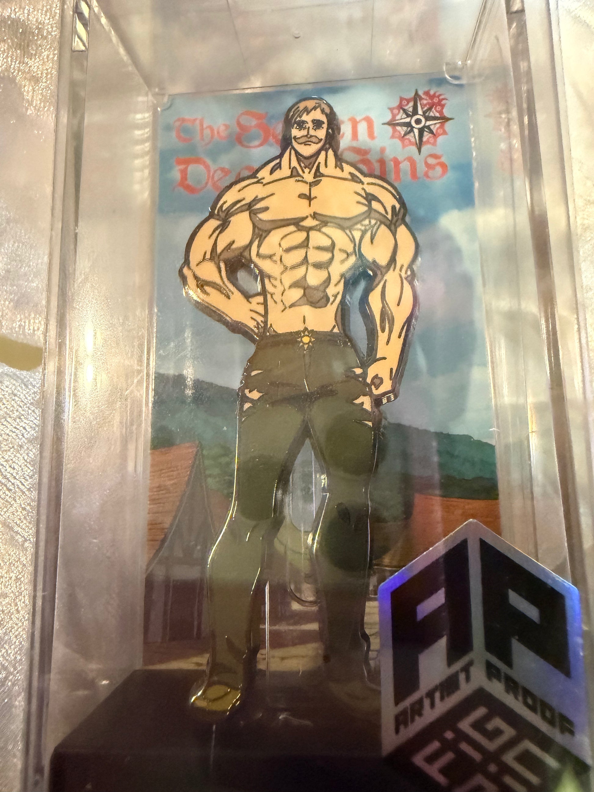 Close-up of The Seven Deadly Sins Escanor FiGPiN #969 Artist Proof, officially licensed extremely rare enamel pin