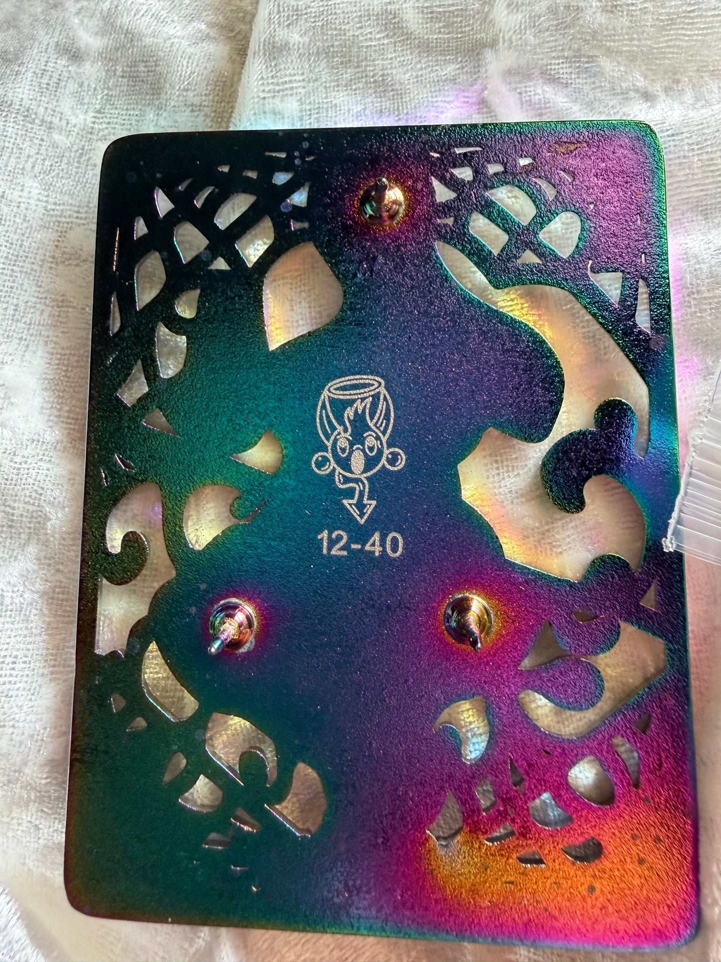 Close-up of the back of the Spider-Man Venom Card Mashup LE 40 fan-made enamel pin, clearly showing the limited edition numbering (X/40) and artist details and ano details by Bendiesticks