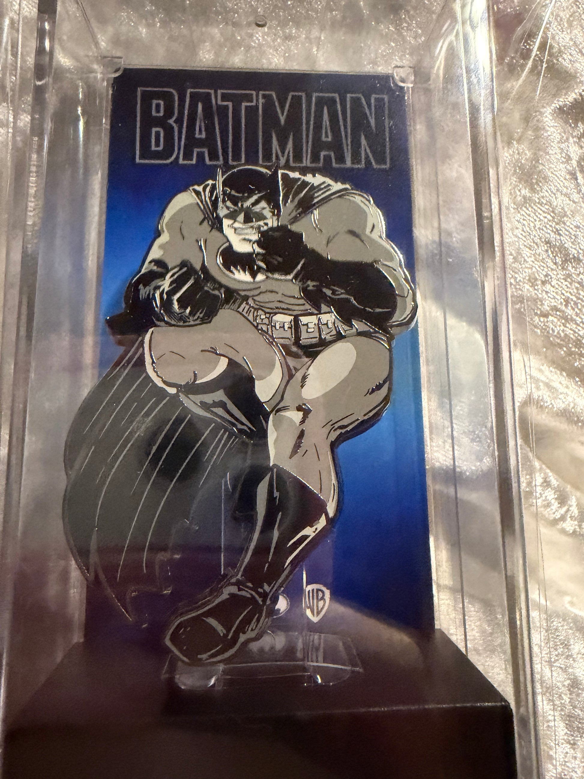 Close-up of DC Comics The Dark Knight Returns Batman FiGPiN #789, officially licensed enamel pin from Batman Deluxe Box Set