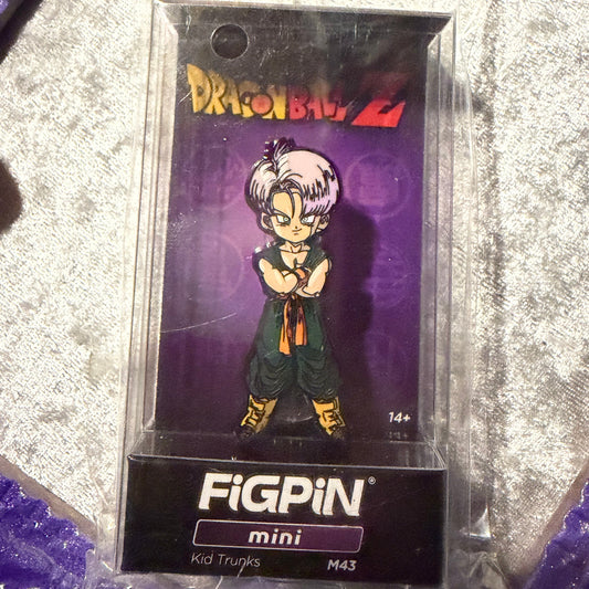 Dragon Ball Z Kid Trunks FiGPiN Mini M43 enamel pin in clear display box.