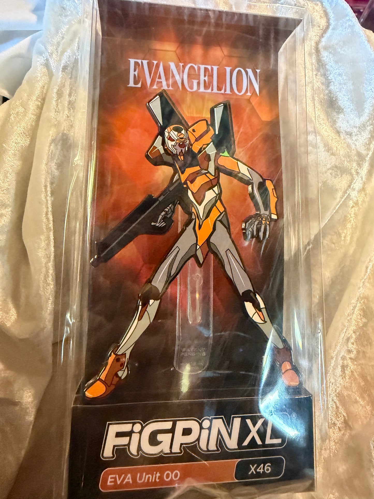 EVA Unit 00 FiGPiN XL #X46 Neon Genesis Evangelion 6.25-inch premium enamel pin in soft plastic display box with character art card