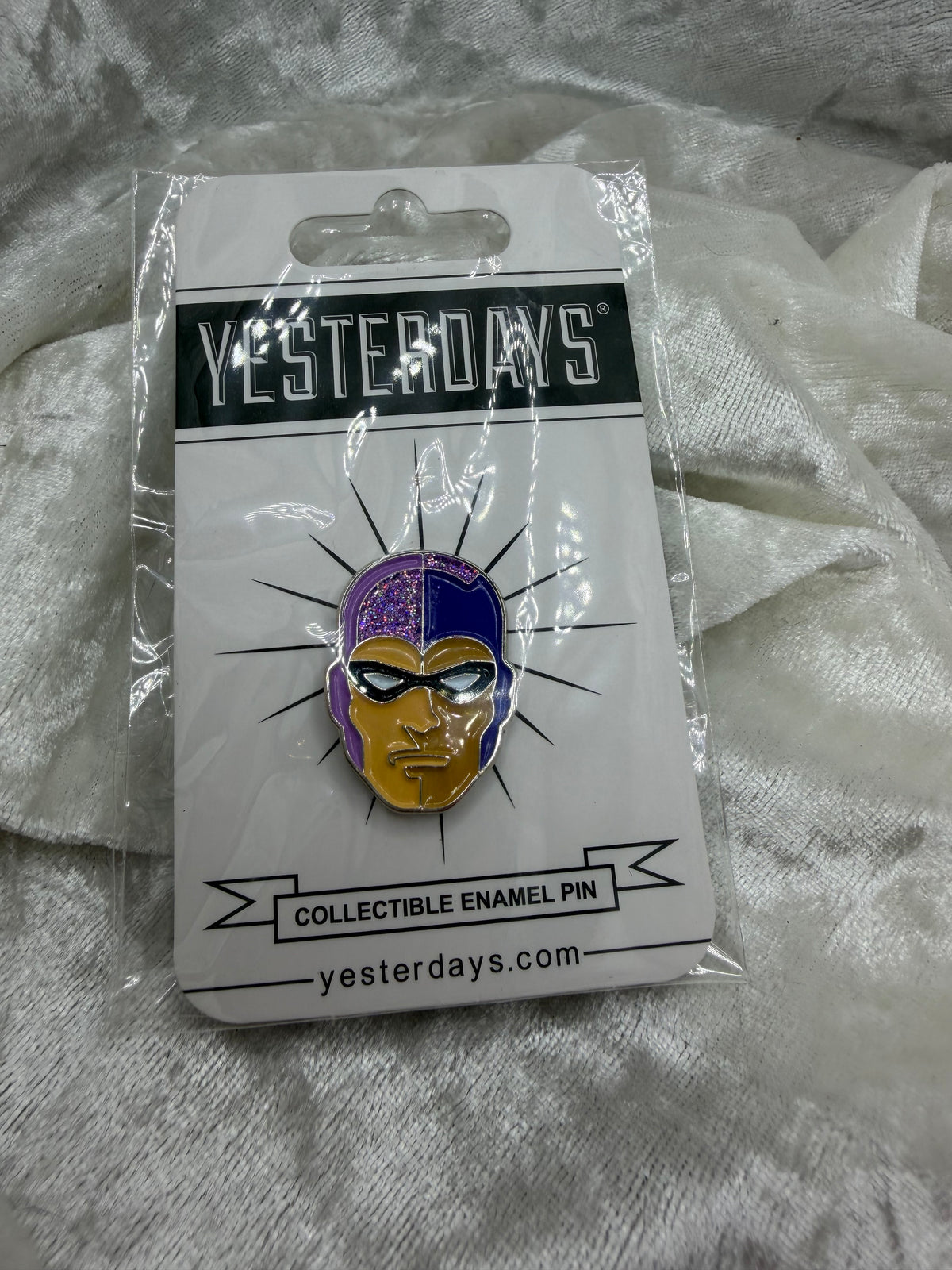 Fan made by Yesterdays Pins 1 inch soft enamel silver plated lapel pin The Walking Ghost by Tom Whalen Glitter Variant dual post black rubber backers
