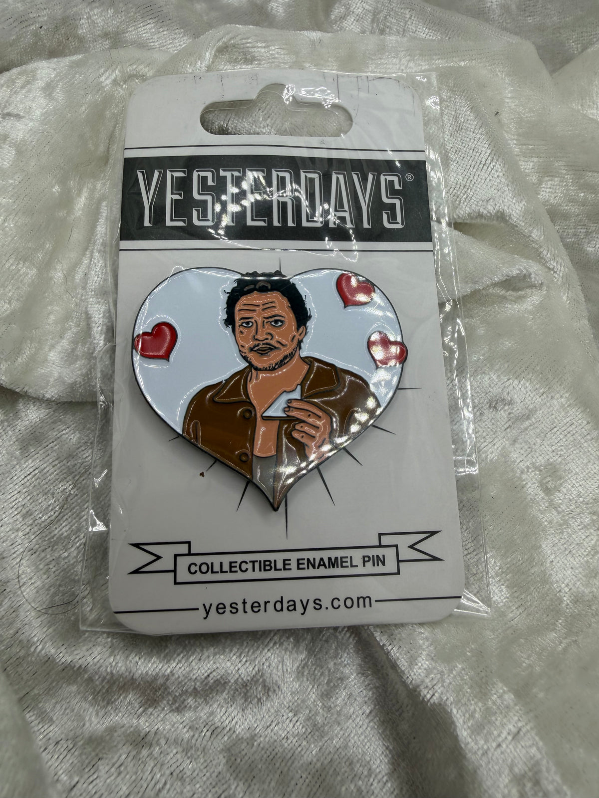 Fan made by Yesterdays Pins SDCC 2024 exclusive 1.65 inch soft enamel black plated lapel pin Sandwich Meme Pedro Pascal eating a sandwich black rubber backers