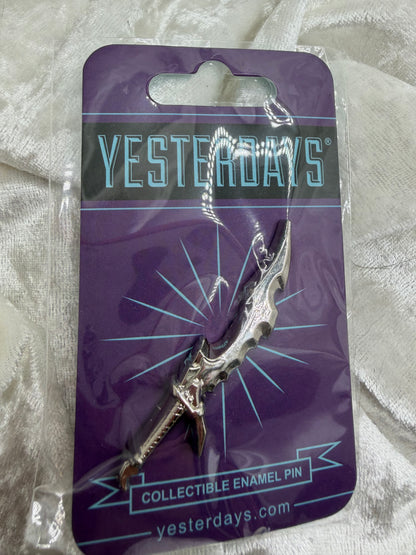 Fan made by Yesterdays Pins SDCC 2025 exclusive 2.00 inch die struck polished silver plated lapel pin Knight Killer from Kung Pao Enter the Fist black rubber backers