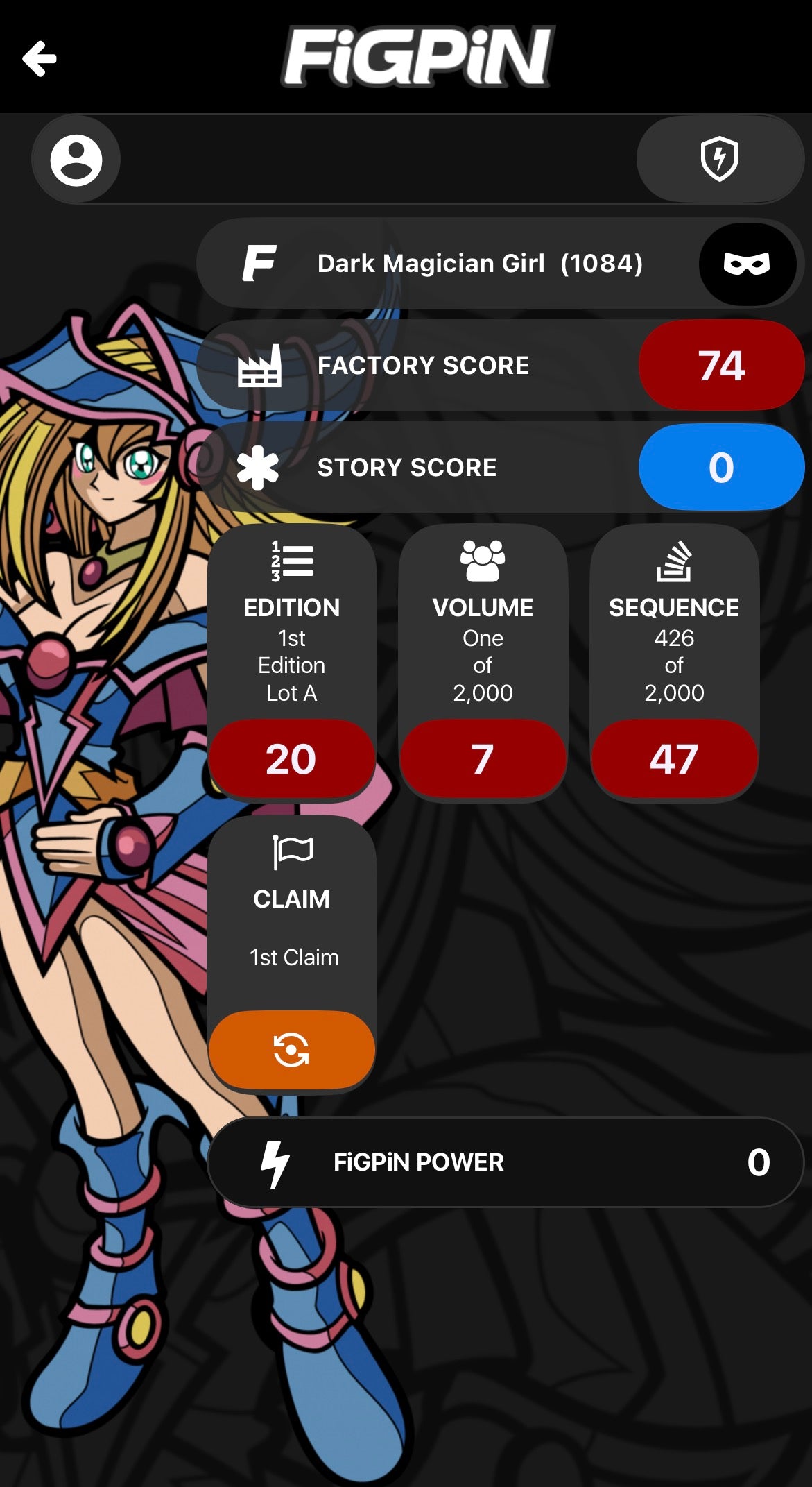 FiGPiN Yu-Gi-Oh! Dark Magician Girl #1084 Limited Edition 2000 (New, Locked)