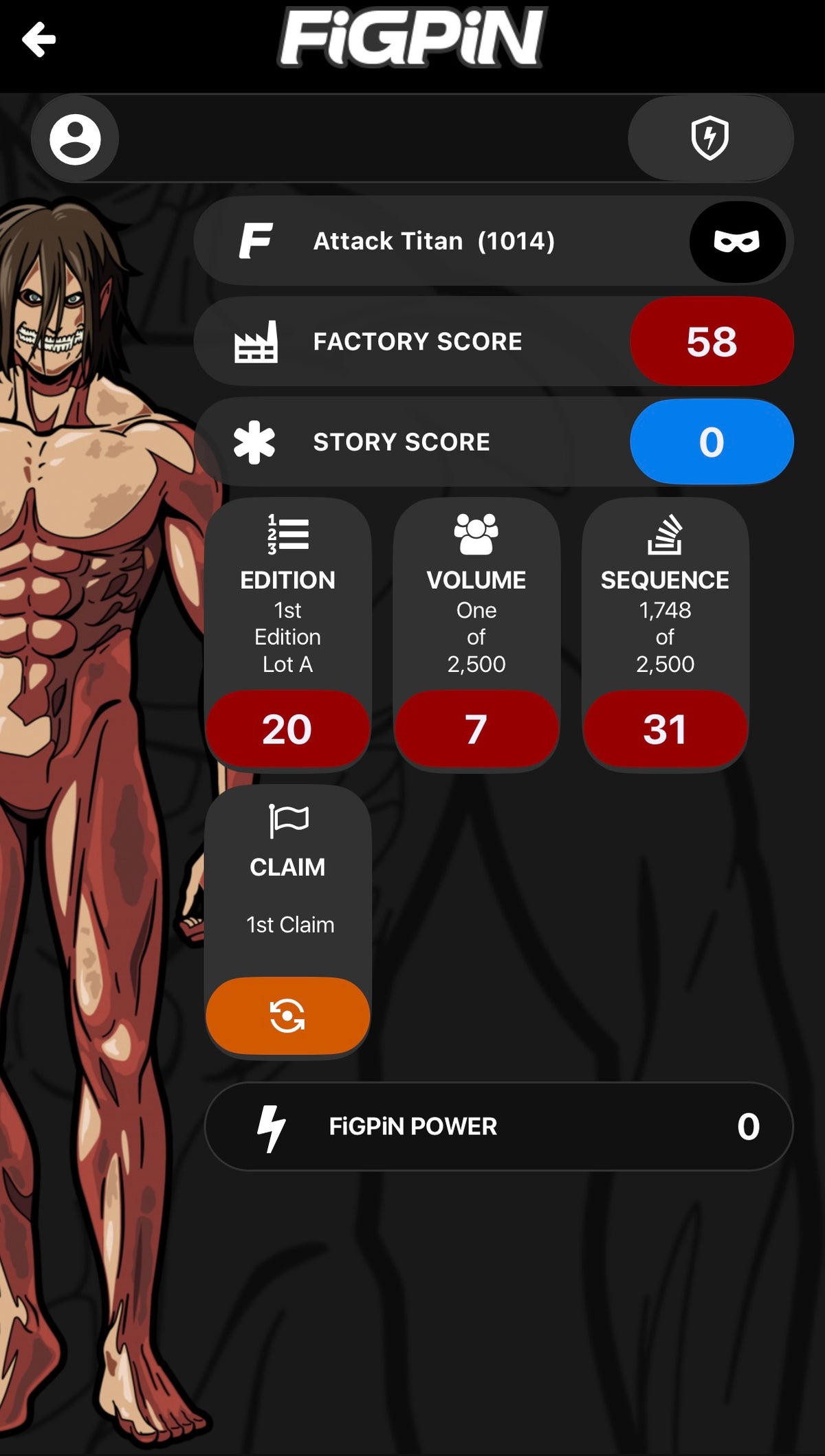 FiGPiN Attack on Titan Attack Titan #1014 - Plastic Empire NYCC 2022 Exclusive LE 2500