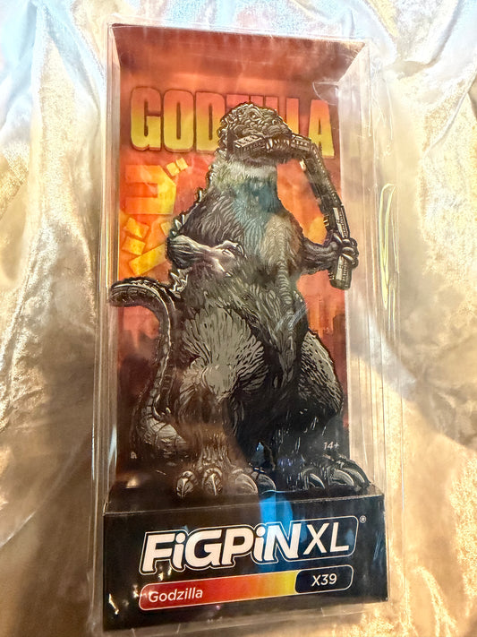 Godzilla FiGPiN XL #X39 King of the Monsters 6-inch premium enamel pin in soft plastic display box with character art card
