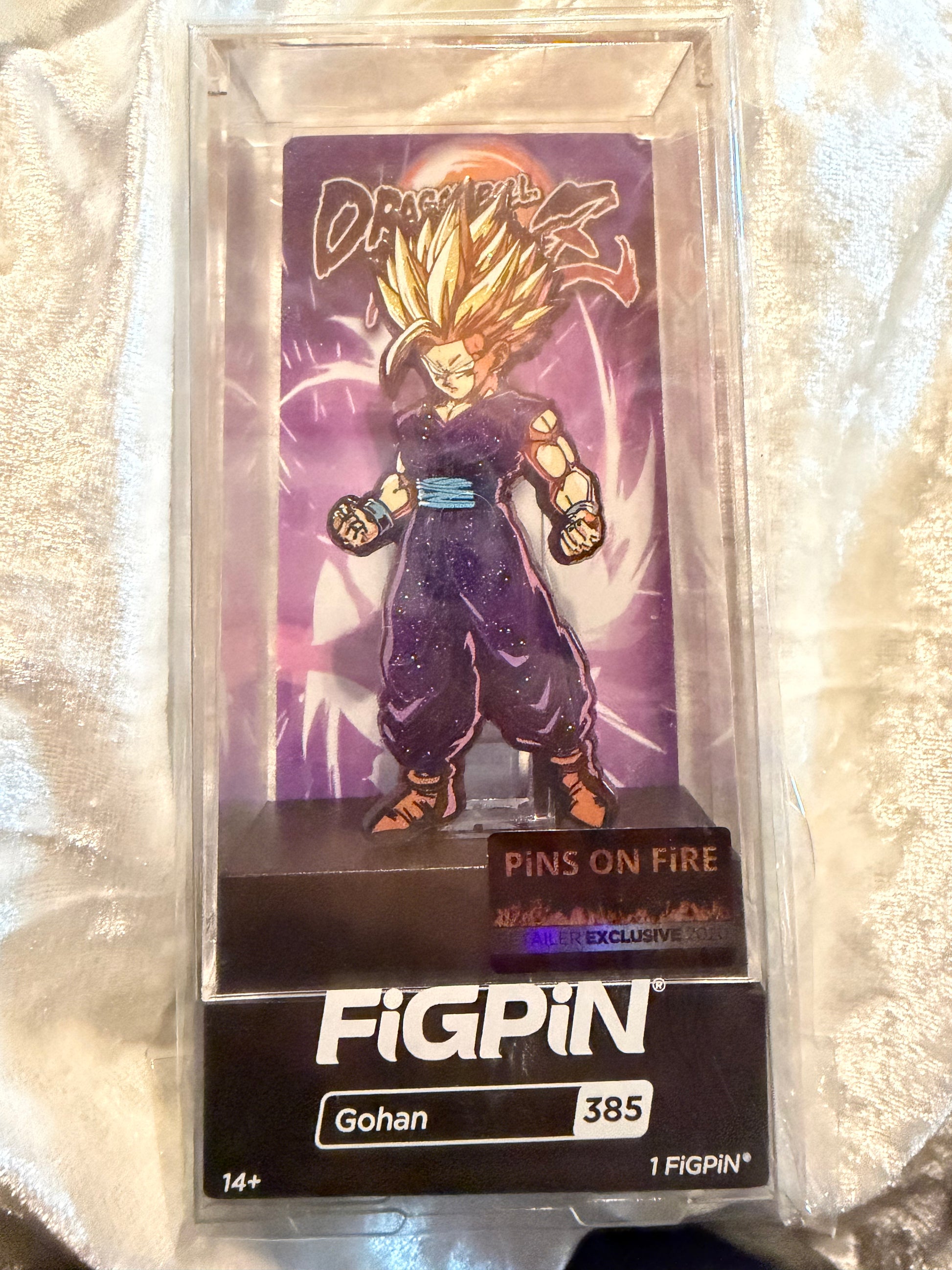 Gohan FiGPiN #385 Dragon Ball Z Pins On Fire Exclusive collectible enamel pin with glitter finish in display box