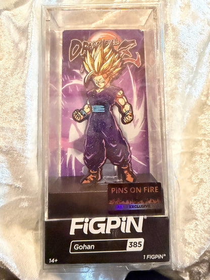Gohan FiGPiN #385 Dragon Ball Z Pins On Fire Exclusive collectible enamel pin with glitter finish in display box