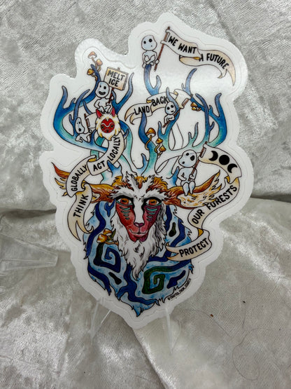 Deer Spirit 4" Watercolor Vinyl Sticker | Mononoke Forest Fan Art
