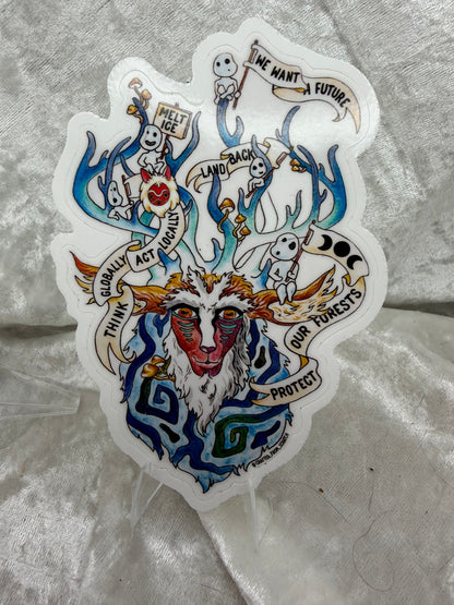 Deer Spirit 4" Watercolor Vinyl Sticker | Mononoke Forest Fan Art