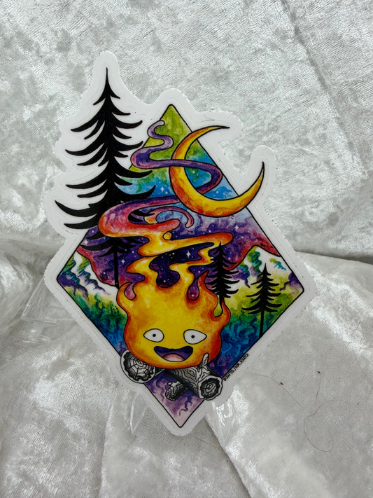 Campfire Calcifer 4" Watercolor Vinyl Sticker | Howl's Castle Fan Art