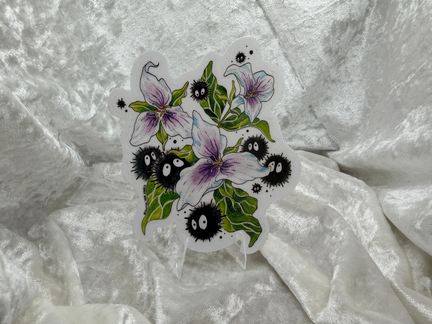 Soot Sprites & Trillium 4" Watercolor Vinyl Sticker | Ghibli-Inspired Fan Art