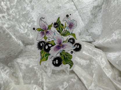 Soot Sprites & Trillium 4" Watercolor Vinyl Sticker | Ghibli-Inspired Fan Art