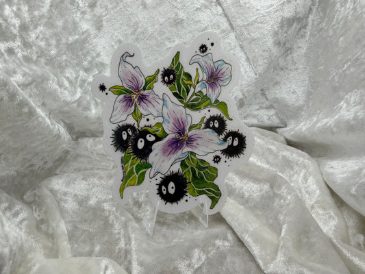 Soot Sprites & Trillium 4" Watercolor Vinyl Sticker | Ghibli-Inspired Fan Art
